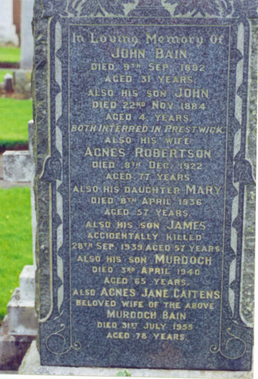 Photo of headstones/John Bain bn1851 hdstn Maybole_Scotland